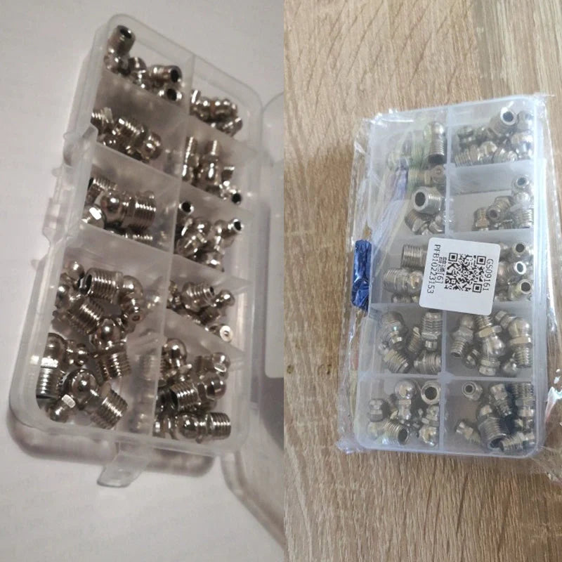 Boxed Straight Bend Grease Nipple Universal Lubrication Set with nickel-plated iron nozzles
