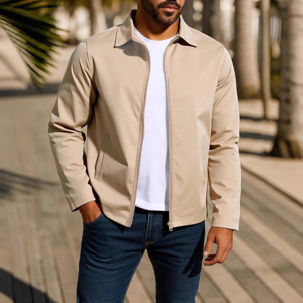 Men's zip-up cardigan jacket with raglan sleeves in polyester blend fabric