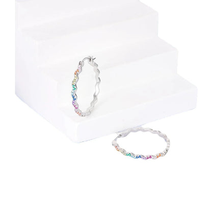 Geometric wave-shaped rhinestone earrings with colored diamonds, lightweight and stylish