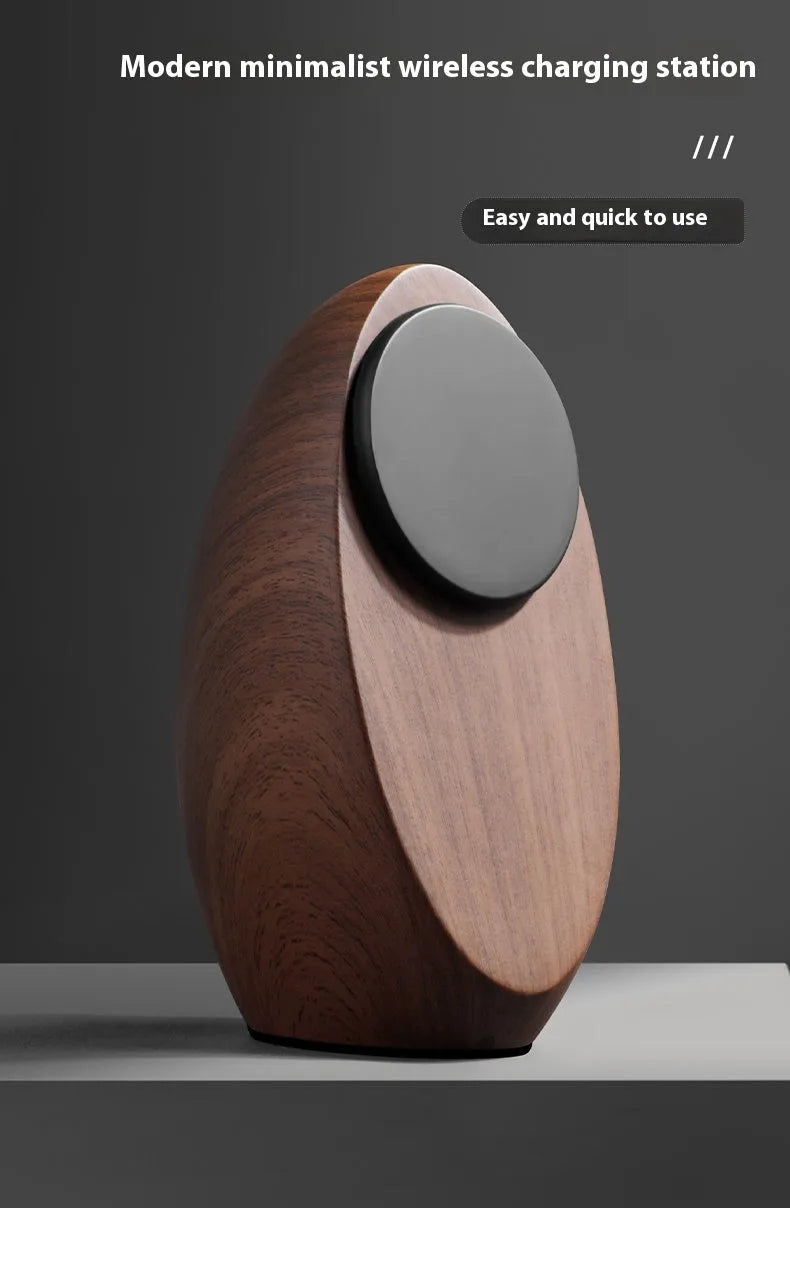Creative MagSafe magnetic phone holder wireless charger in walnut resin finish on desk