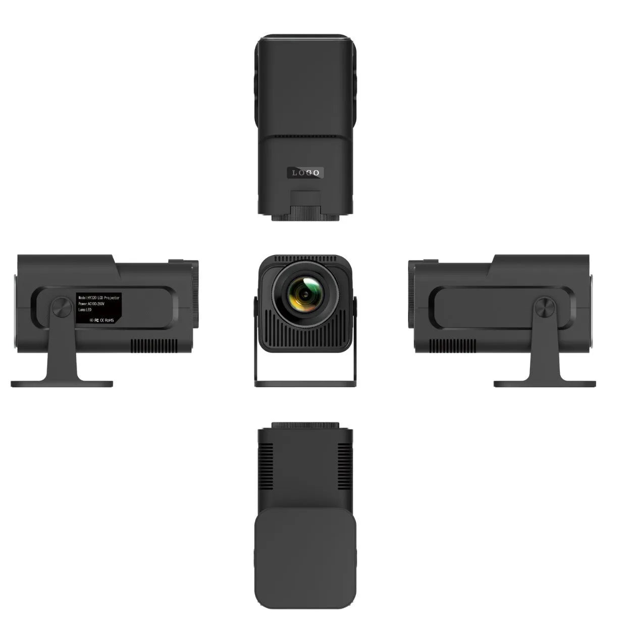 HY320 Android smart projector with 1080p resolution, 390 ANSI lumens, and rotatable PTZ bracket