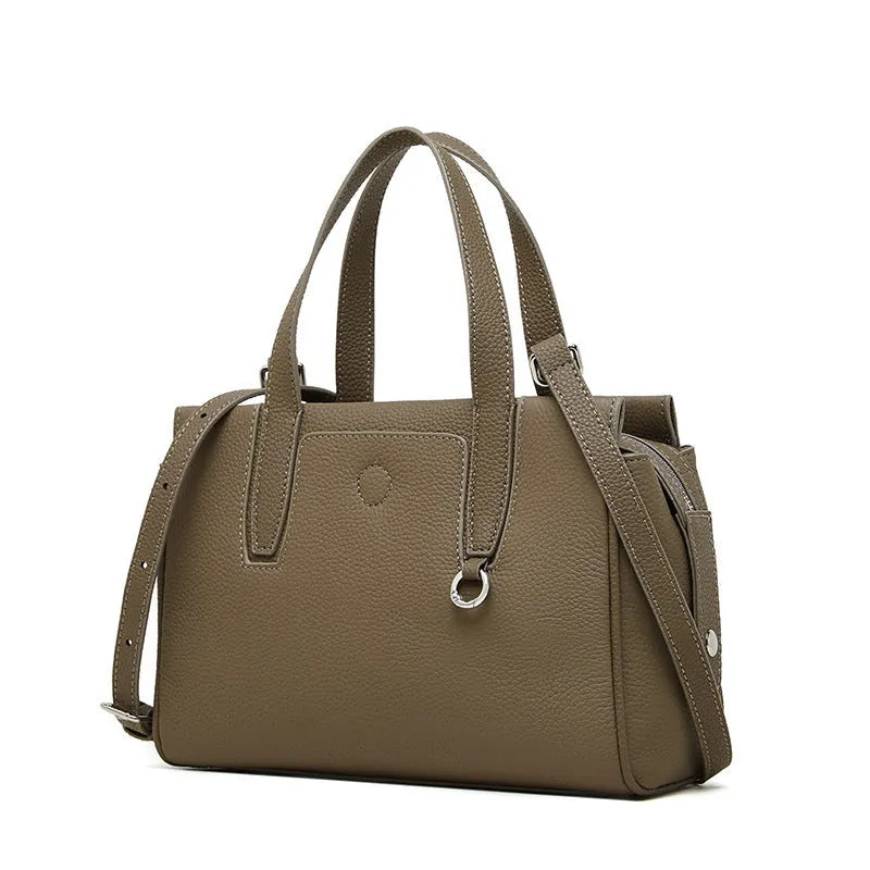 Genuine cowhide leather crossbody bag in horizontal square design with single shoulder strap