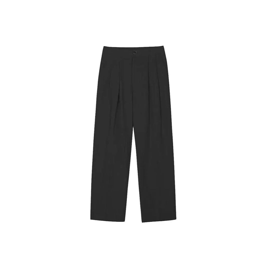 Men's apricot coloured wide-leg cotton linen suit trousers with a loose fit and pencil pants leg opening.