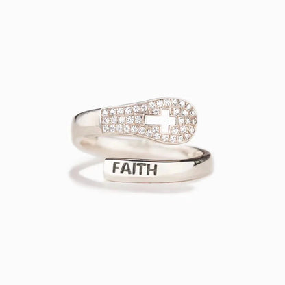 S925 Sterling Silver Faith Cross Zircon Ring in platinum color, showcasing Korean style elegance and faith symbolism.