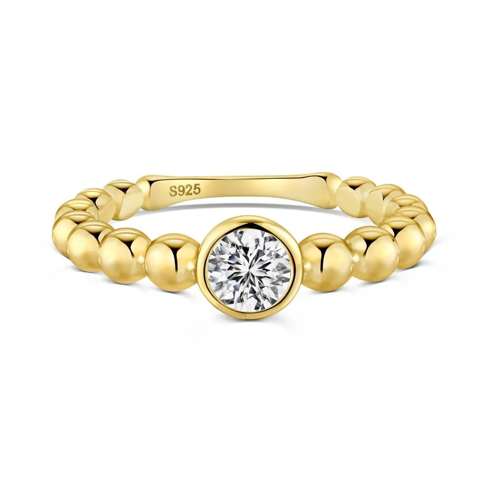 S925 sterling silver ring wave bead design gold colour geometric polka dot pattern women's ring