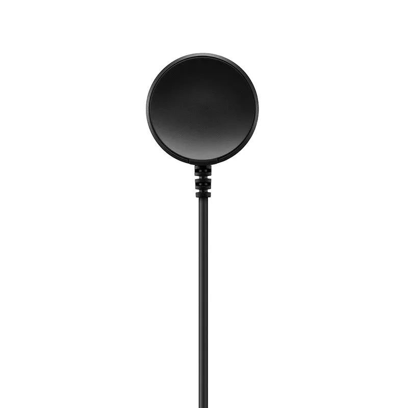 Black USB wireless fast charger for smartwatches measuring 34 x 10mm with charging cable