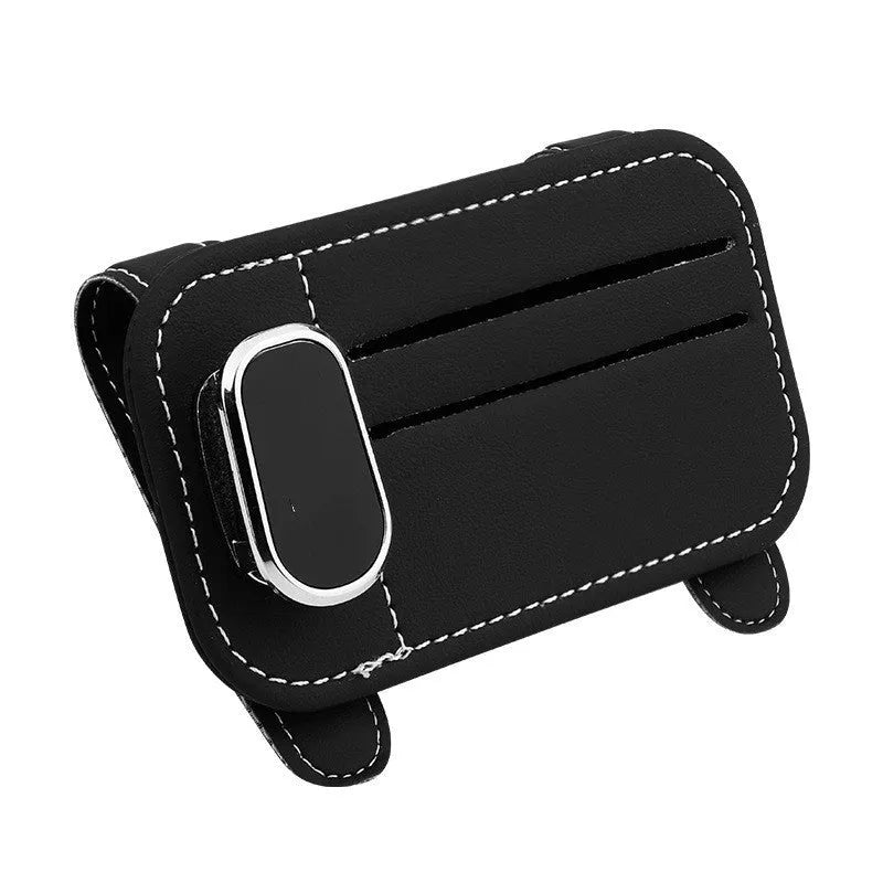 Genuine cowhide leather car sun visor card holder with snap-on installation in five colour options