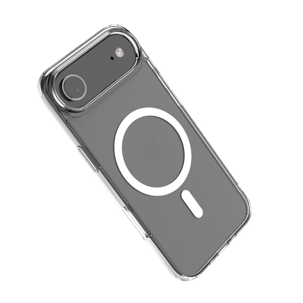 Transparent magnetic TPU phone case for iPhone 17 series showing back with magnetic ring