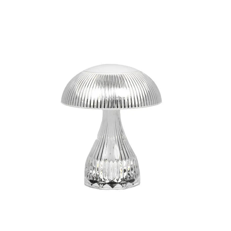 Small white USB rechargeable touch night lamp with three colour changing LED light.