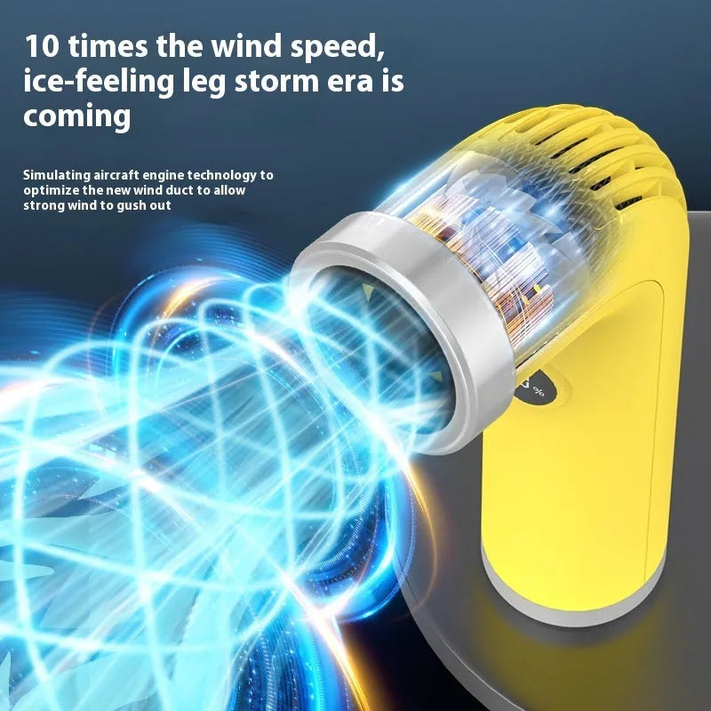 Creative apricot-coloured bladeless portable fan with a turbine design.