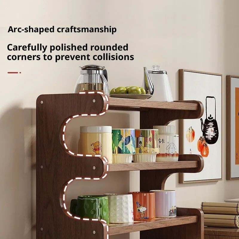 Multi-functional storage rack with 4 layers in bamboo density plate on a desktop, modern simplicity style
