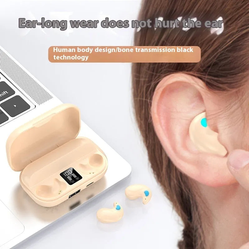 X57 Mini Sleep Bluetooth Headset plastic earplug in black with digital display and low-latency gaming support