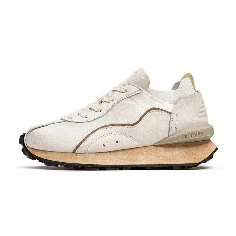 Men's retro casual running shoes with breathable upper, rubber sole, low heel, round toe, lace-up closure, in white and blue white