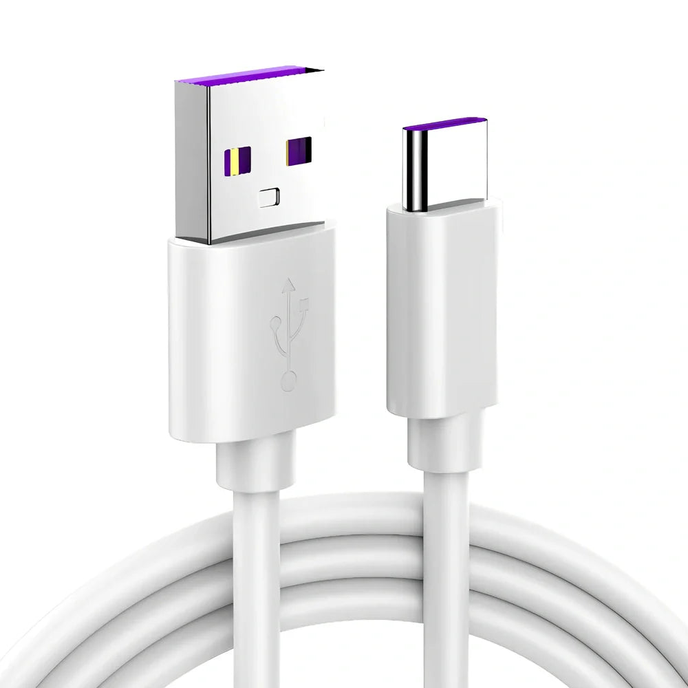 1m 5A fast charging data cable with Type C connector for Android Huawei phones, black PVC build, 40g weight