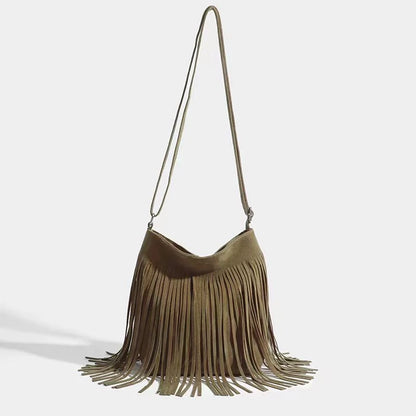 Artistic Tassel Shoulder Bag in various colours showcasing literary style and tassel detail