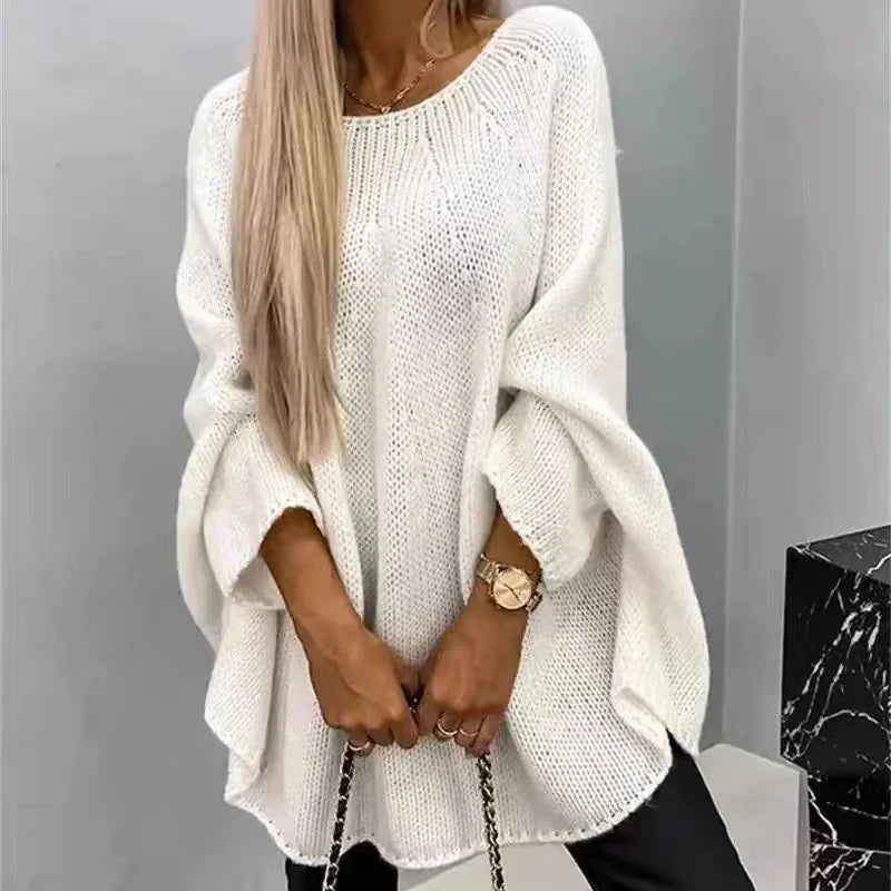 Winter oversized knitted shawl sweater with batwing sleeves in various colours