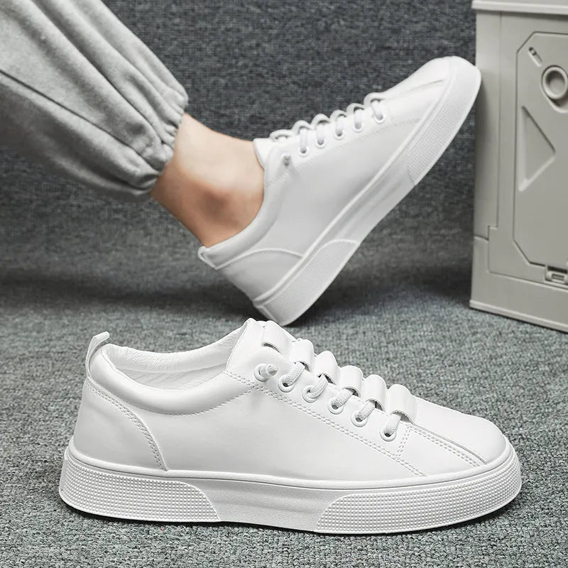 Men's black and white low top sports shoes with mesh and synthetic leather construction