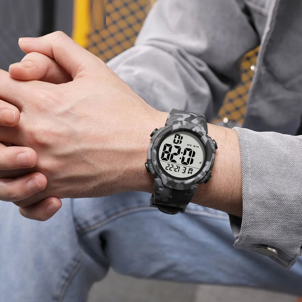Waterproof male student sports electronic watch with digital display and plastic band