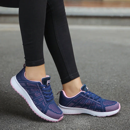 Women's sports sneakers with mesh upper and low wedge heel in various colors