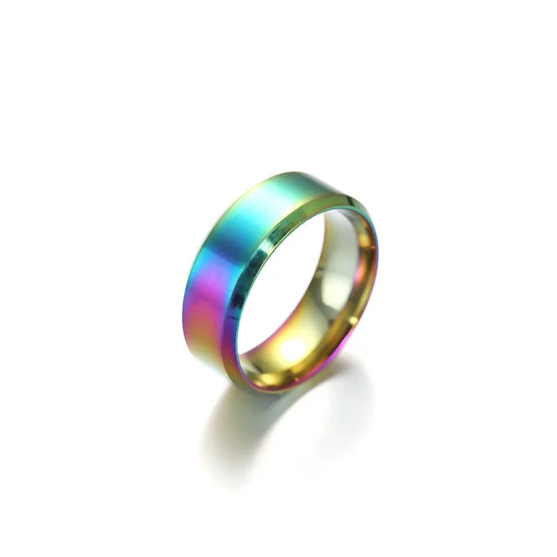 Titanium steel ring with electroplated matte finish in black, unisex geometric round design, available in sizes 6-13