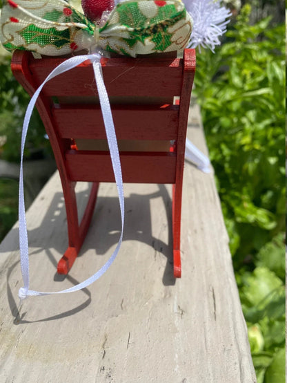 Heaven Chair Christmas Ornament in red, white, and wood colour for memorial decoration