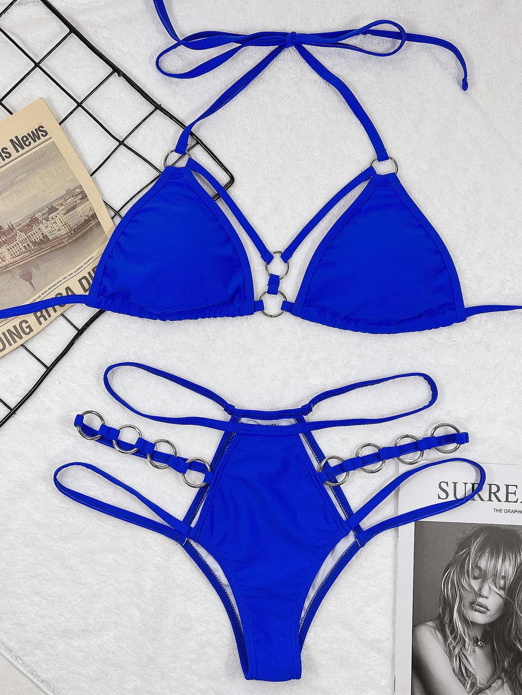 Women's nylon bikini swimwear set with separated top and bottom in multiple colour options