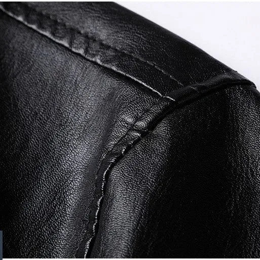 Autumn Korean-style leather jacket in black polyester, front view, sizes M to 4XL