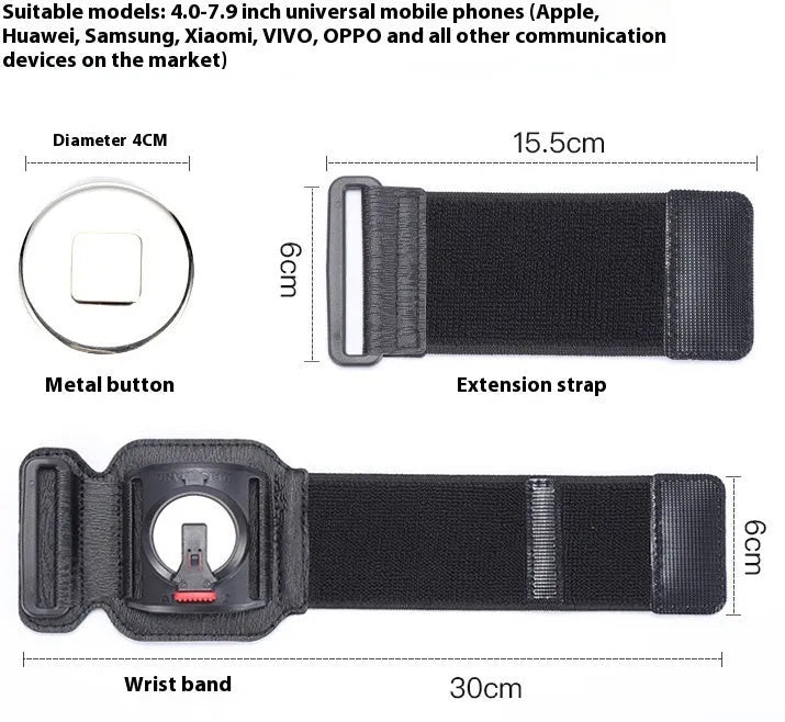 Black unisex mobile phone arm bag with adjustable strap for delivery driving and sports activities