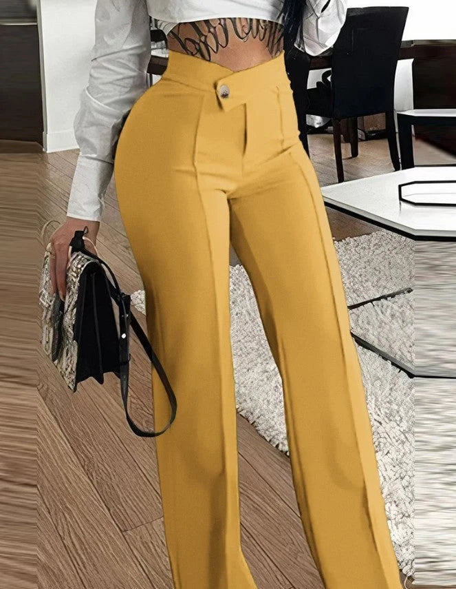 Women's slim straight-leg trousers with buckle detail in various colours