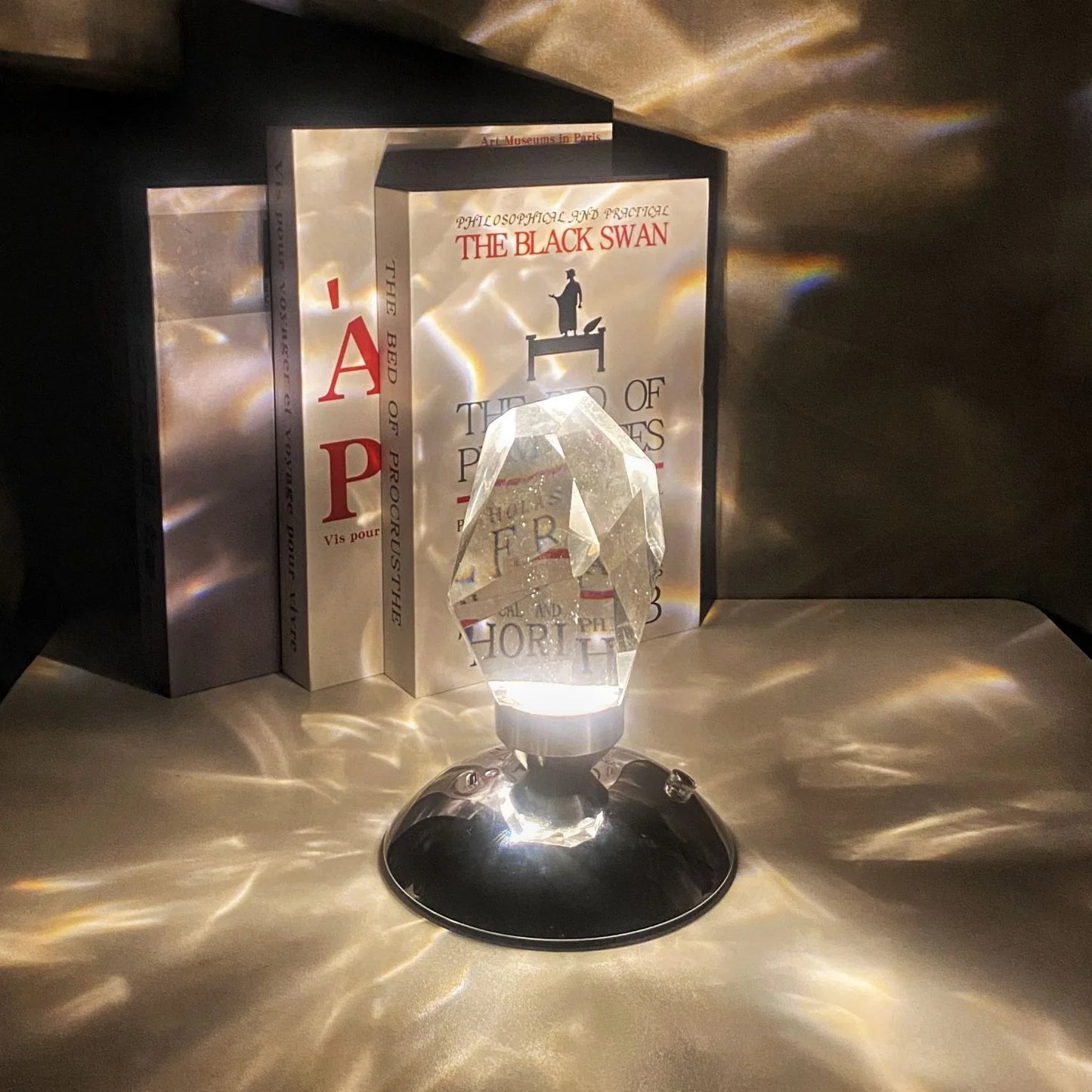 LED Crystal Night Light with Remote Control showcasing diamond-cut pattern projection