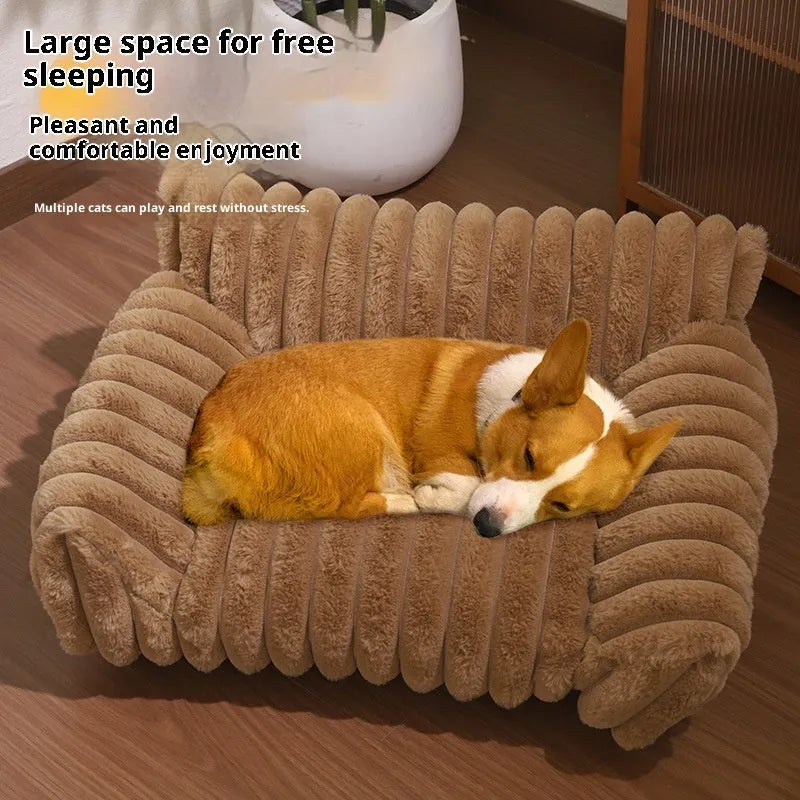 Cat sofa rabbit plush pet thickened large kennel in milky white with soft cloth material