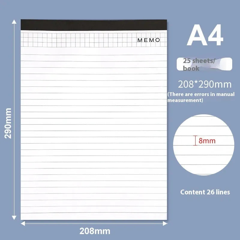 A4 tearable meeting notebook with grid pages and adhesive binding