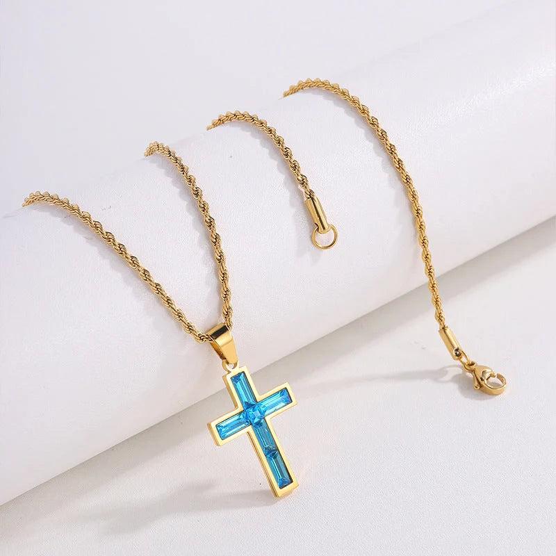 European and American style diamond cross necklace with no colour fading