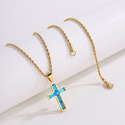 European and American style diamond cross necklace with no colour fading