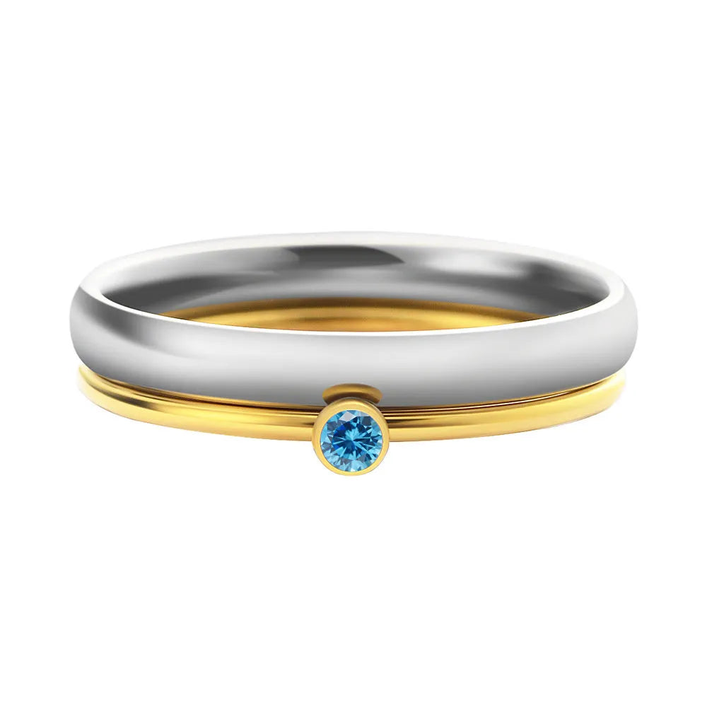 December birthstone engraved titanium steel ring with geometric shape and gold-plated handle.