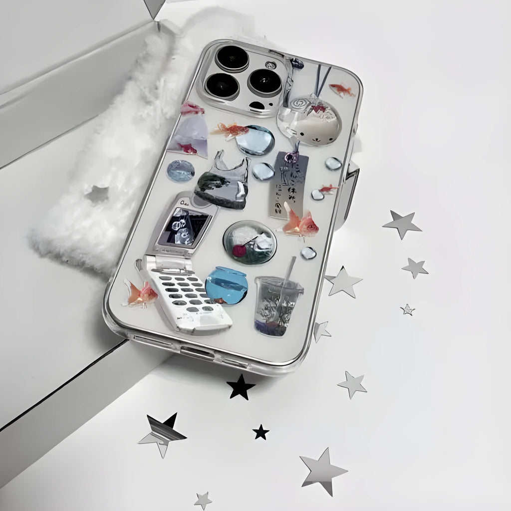 Retro fish tank wind chime printed transparent silicone phone case for Apple iPhone
