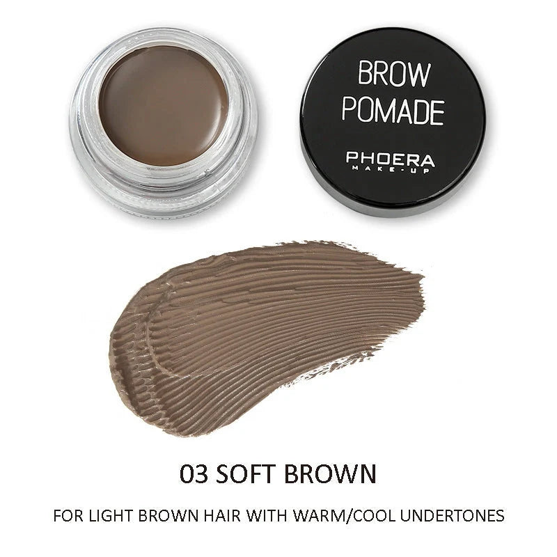 Phoera Eyebrow Cream with 6 shades and double-head brush for natural brow styling