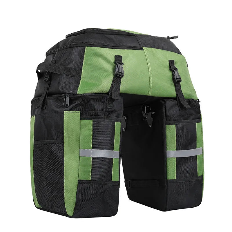 70L bicycle rear storage bag in blue green or red colours for long-distance cycling tours