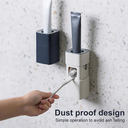 Wall-mounted automatic toothpaste dispenser with self-adhesive, dust-proof design for hands-free convenience