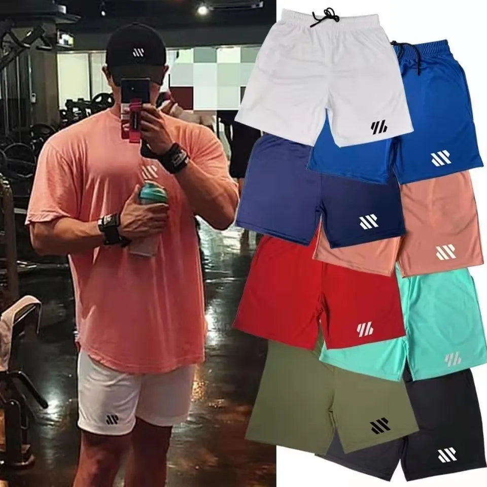 Man's loose black metal silk fabric sports shorts for running on a summer day.