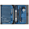 130-in-1 precision screwdriver tool set in orange and blue compact storage case with CRV steel bits and PPC handle