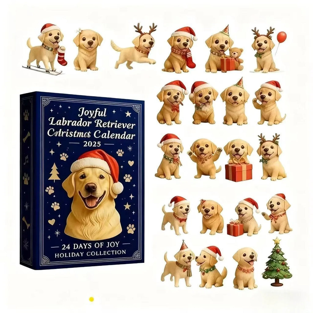 Acrylic hanging Christmas countdown calendar blind box with 24 compartments in Fun Golden Retriever style