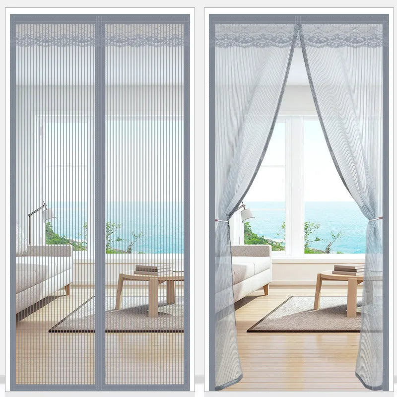 Self-priming velcro door curtain in striped coffee colour for household partition use