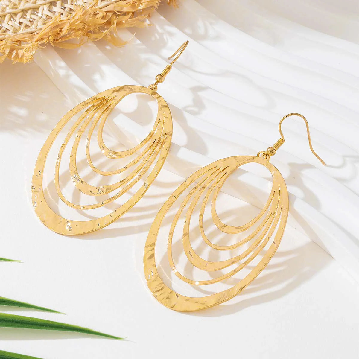3 Layer Hollow Oval Gold-colour Stainless Steel Drop Earrings for women