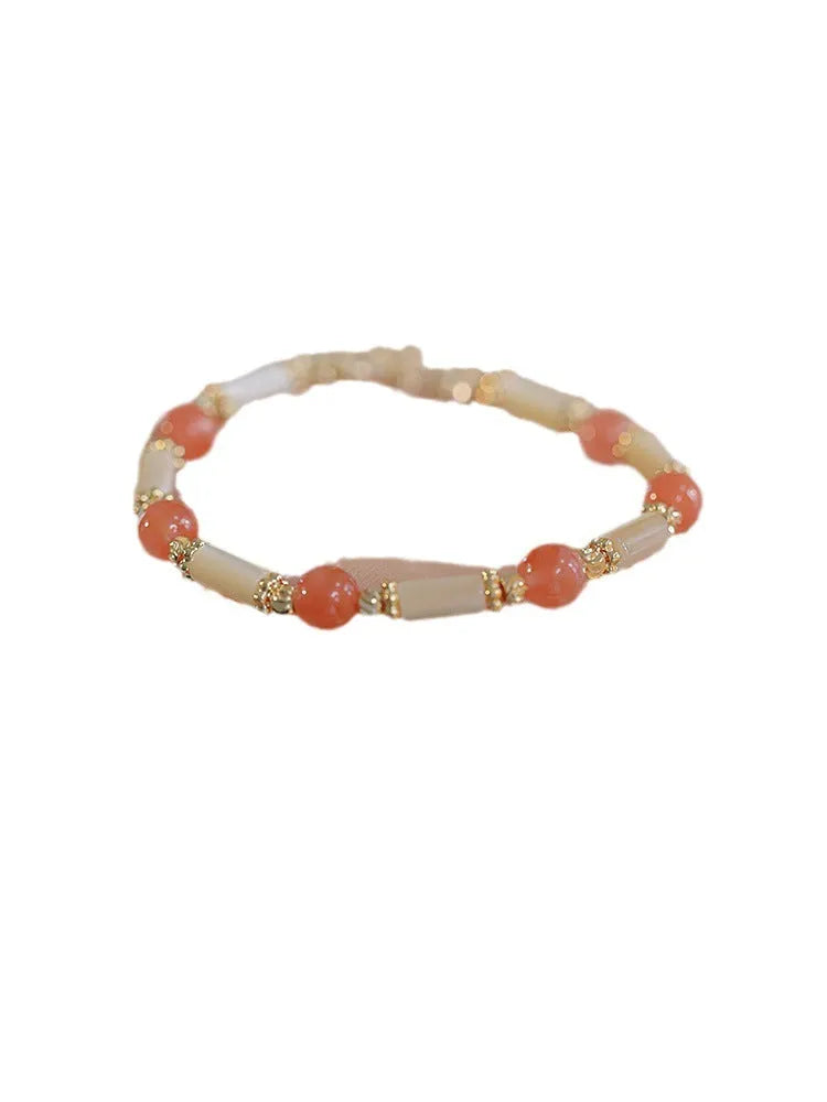 Women's bamboo joint bracelet with 6mm Hetian jade beads in jade or South Red colours