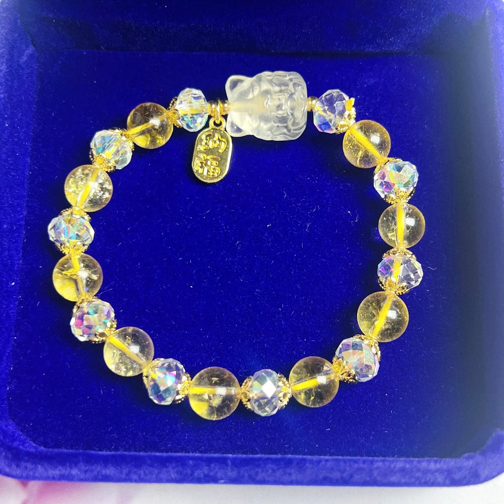 Women's citrine crystal bracelet with nine-tail fox charm design for anniversary gifts