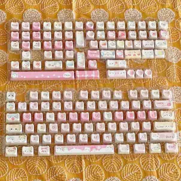 Meow Meow Team character mechanical keyboard key cap set with 141 pieces showing five-sided sublimation printing