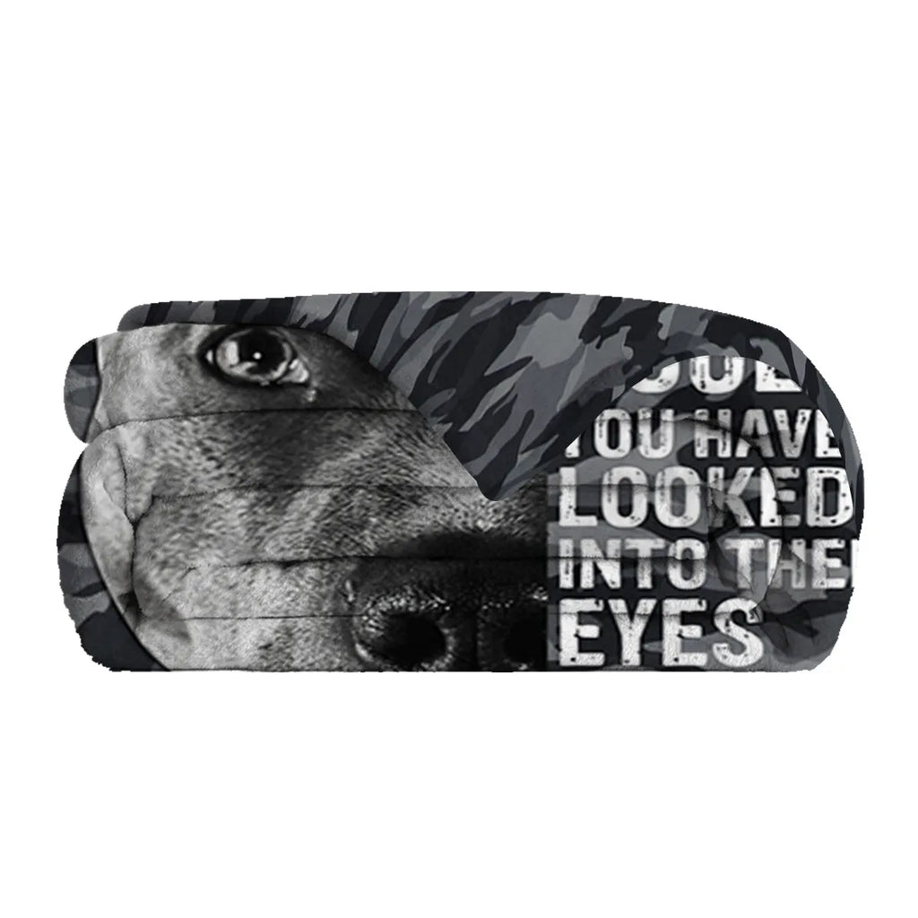 Flannel black background dog pet theme soft printed blanket folded on a sofa