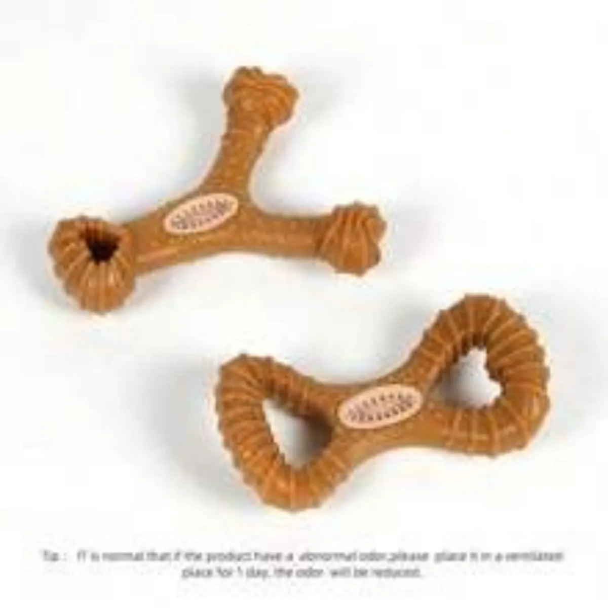 Dog chew toy bone with textured ridges for teeth cleaning in Y-shape and 8-shape designs