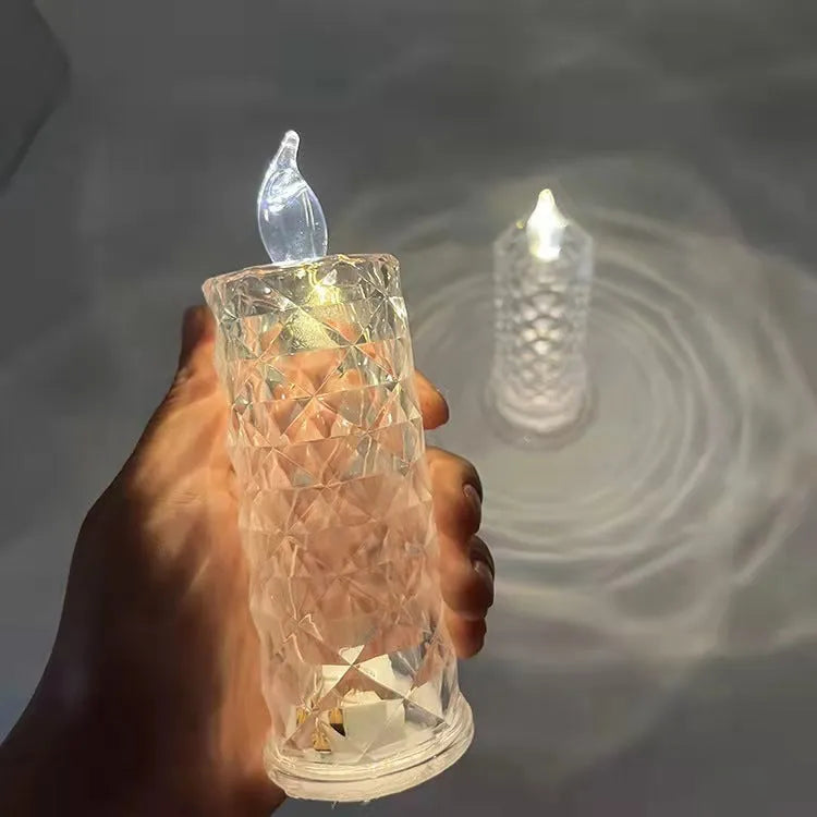 Rose pattern refraction LED electronic candle light in red, PVC construction, available in large and small sizes